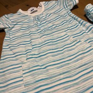 Toobydoo Cotton Dress Size 3-6 months Girls Blue and White Striped with Bloomers